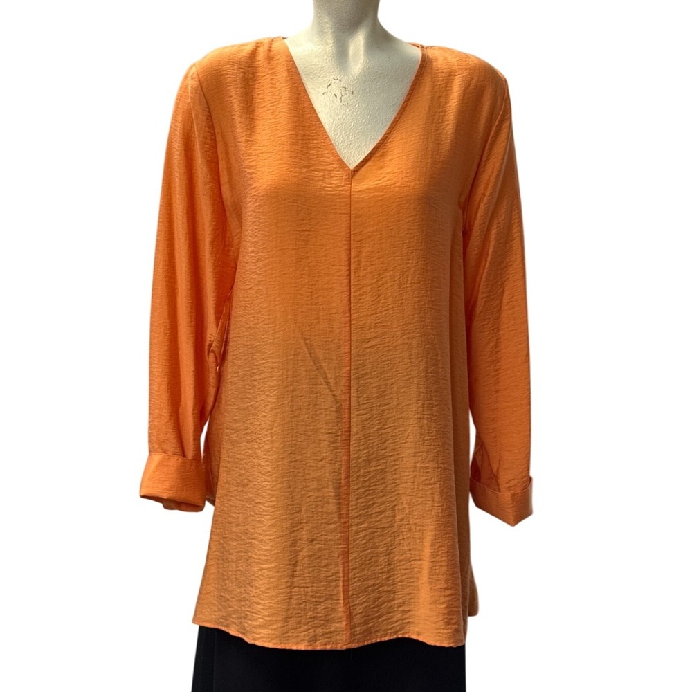 Worthington Orange Textured V Neck Long Sleeve Tunic Top Size L